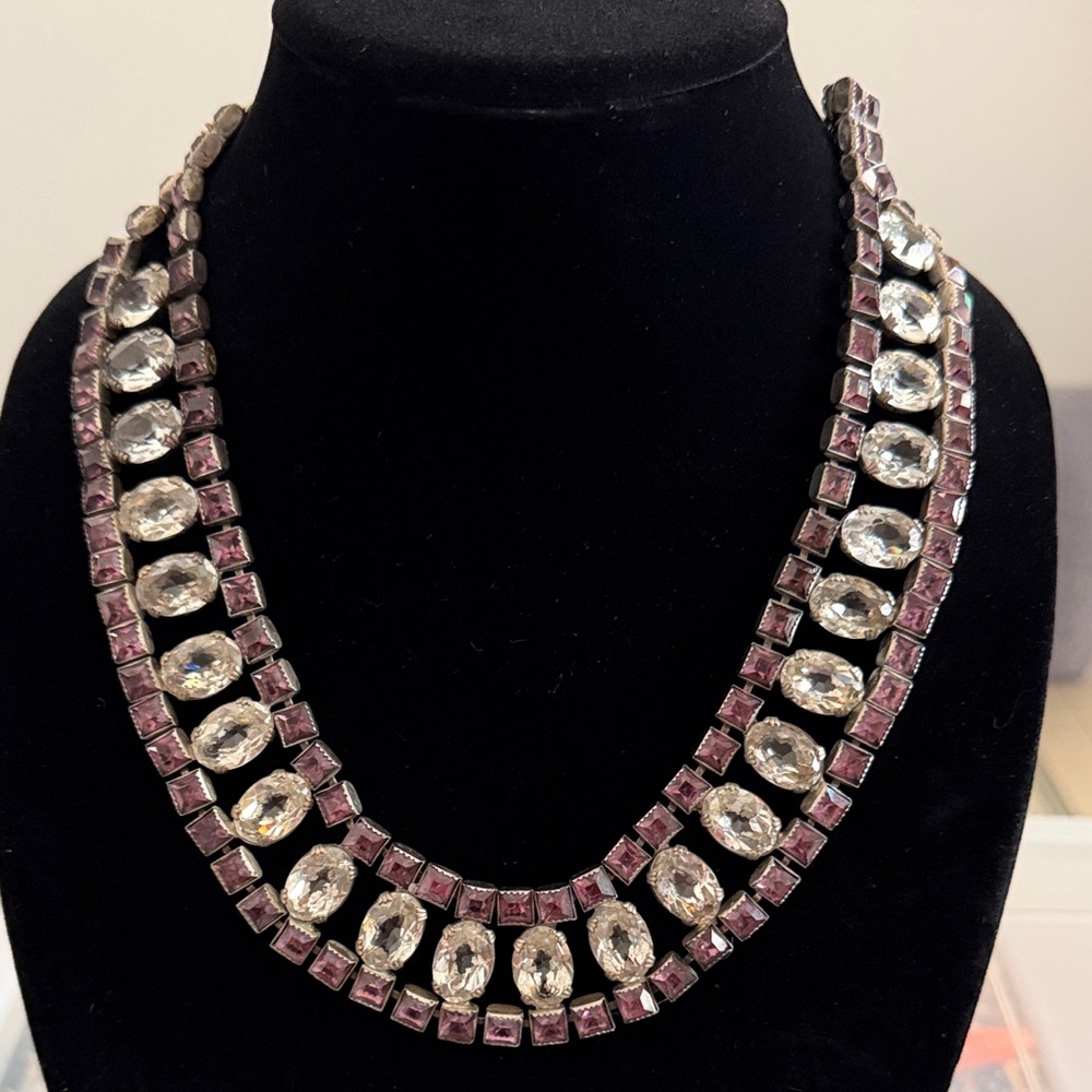 Vintage Amethyst Glass and Rhinestone Necklace